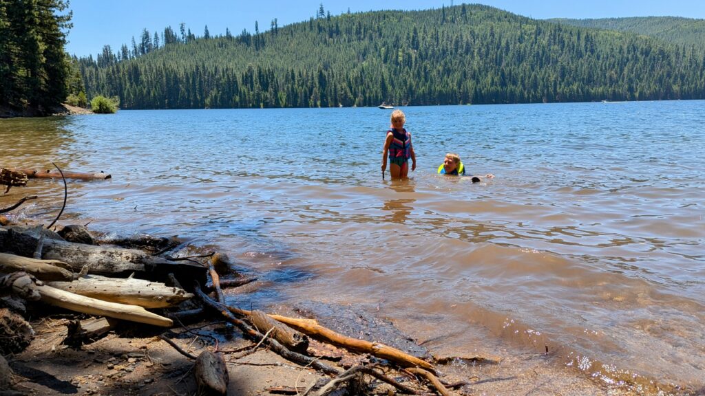 swimming at sunset-union valley campground.